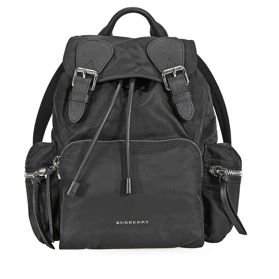 Burberry Medium Nylon And Leather Rucksack- Black