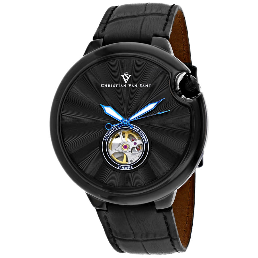 Shop Christian Van Sant Cyclone Automatic Black Dial Men's Watch Cv0145 In Black / Blue