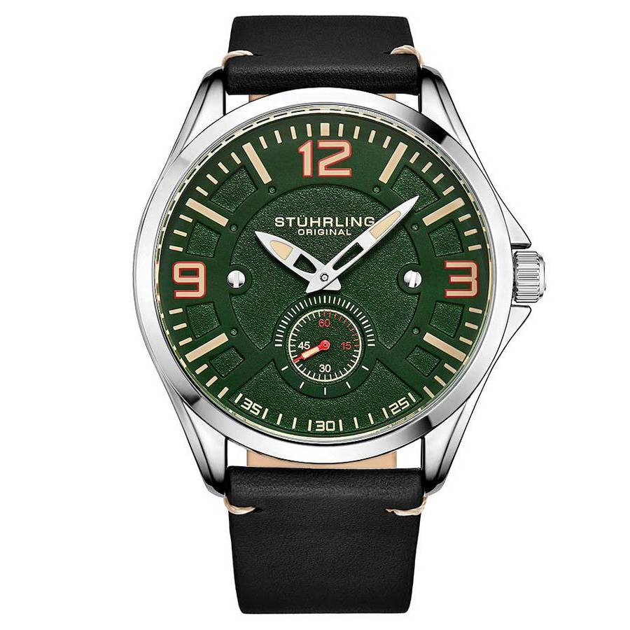 Stuhrling Original Aviator Green Dial Mens Watch M15683 In Black