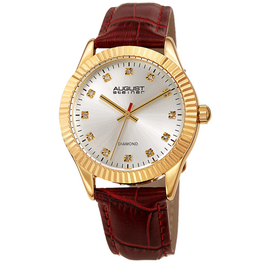 August Steiner Quartz Diamond Silver Dial Ladies Watch As8277rd In Brown / Gold Tone / Silver