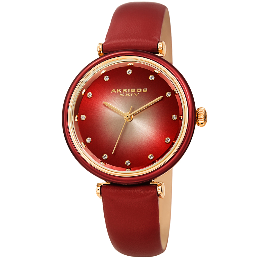 Akribos Xxiv Red Dial Red Leather Ladies Watch Ak1035rd In Red   / Gold Tone