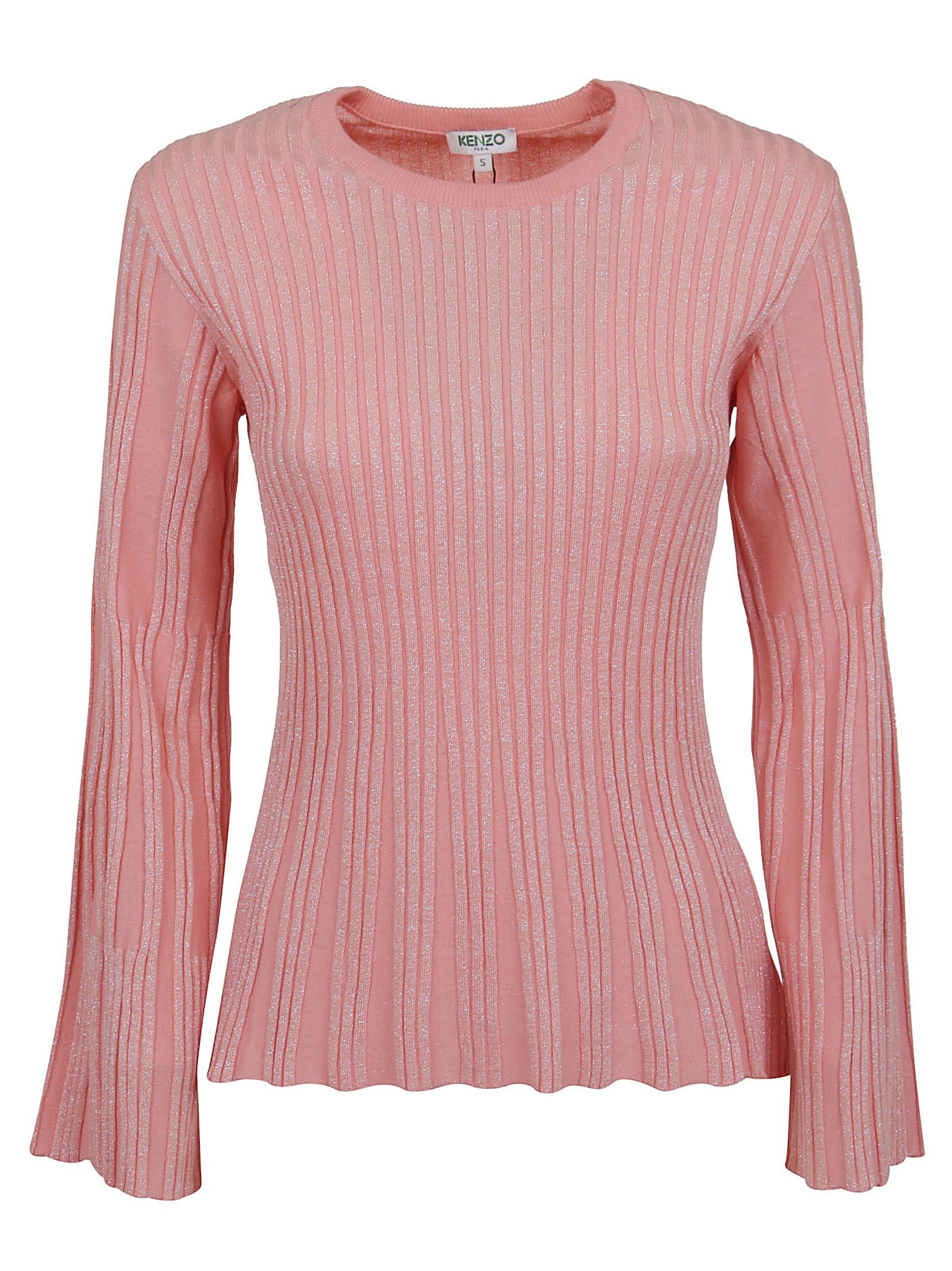Kenzo Women's Lurex Ribbed Knit Bell-sleeve Sweater In Flamingo Pink