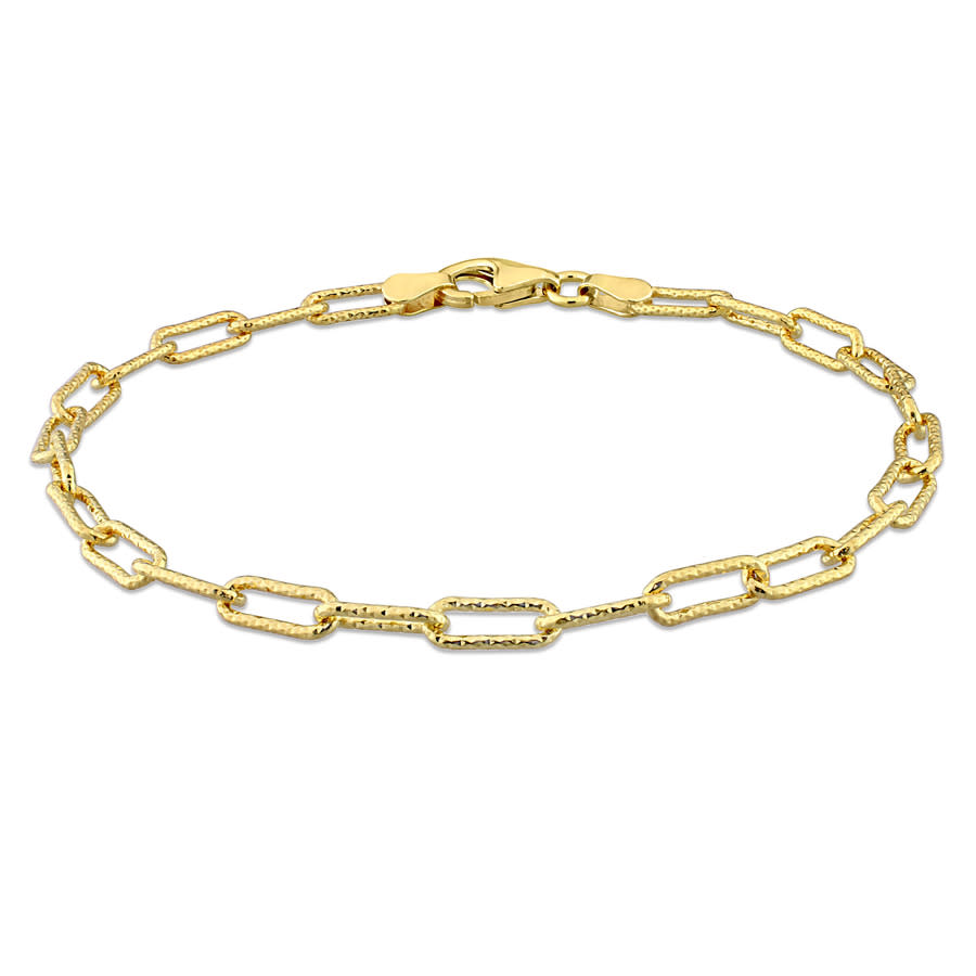 Amour 3.5mm Fancy Paperclip Chain Bracelet In Yellow Plated Sterling Silver In Yellow