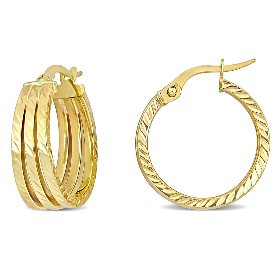 Amour 19mm Triple Row Textured Hoop Earrings In 14k Yellow Gold