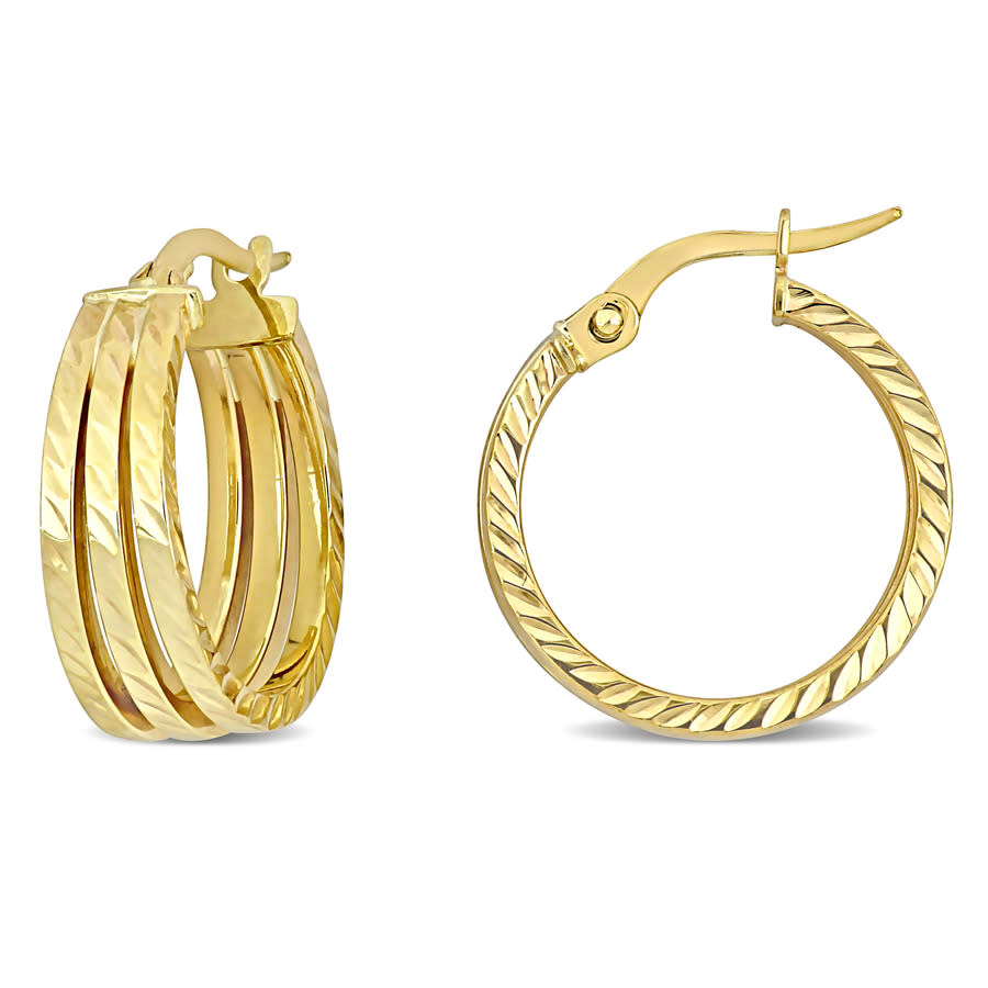 Amour 19mm Triple Row Textured Hoop Earrings In 14k Yellow Gold In Yellow
