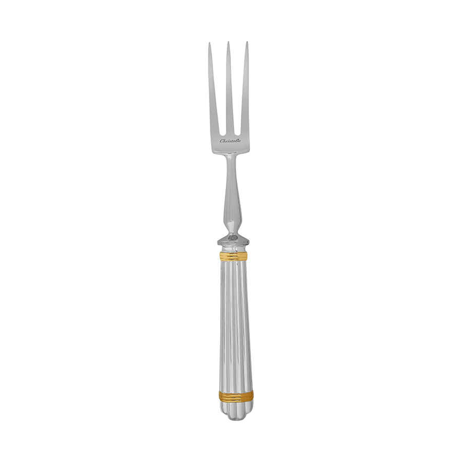 Christofle Silver Plated Aria Gold Carving Fork 1022-085 In Gold / Silver