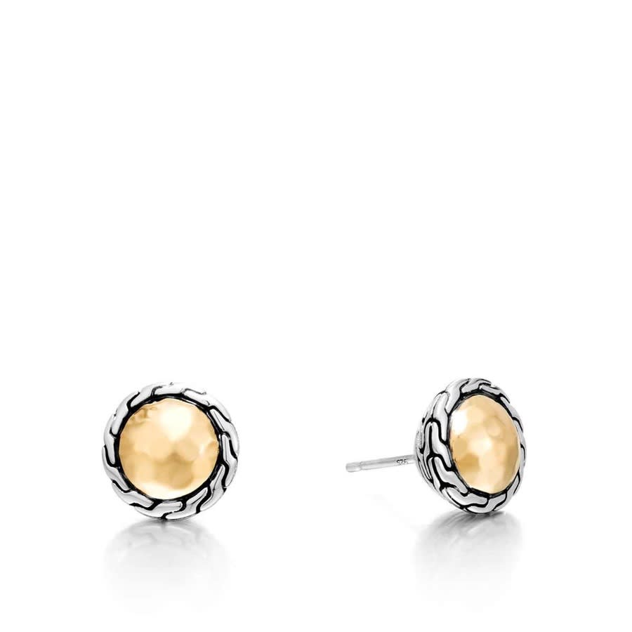 Shop John Hardy Classic Chain Round Silver & Hammered Yellow Gold Stud Earrings In Silver-tone