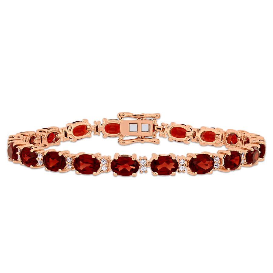 Amour 19 5/8 Ct Tgw Garnet And White Sapphire Tennis Bracelet In Rose Plated Sterling Silver In Pink