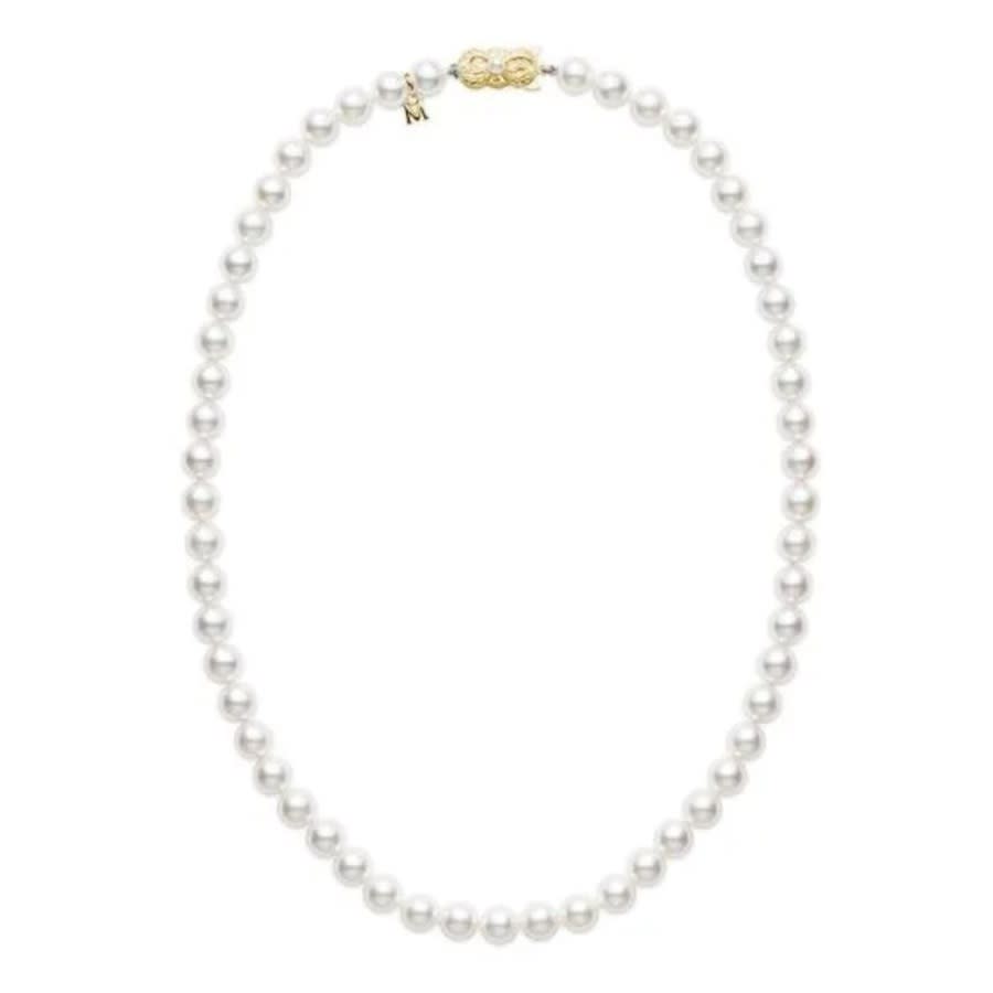 Mikimoto 18" Akoya Cultured Pearl Strand Necklace 8 X 7.5mm A1 Grade - 18k Yellow Gold Clasp