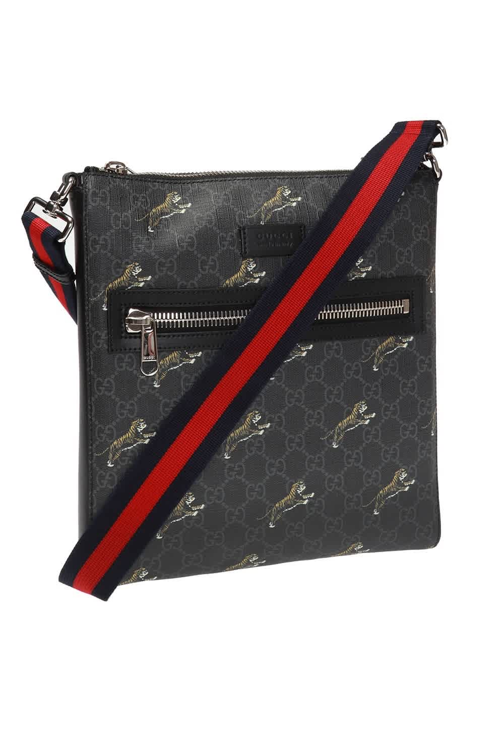 Gucci Gg Black Mens Bestiary Messenger With Tigers In Black,grey