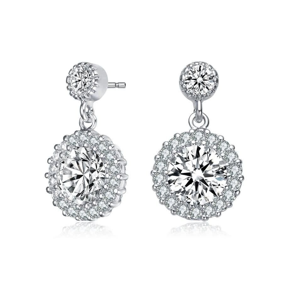 Megan Walford Sterling Silver Round Cubic Zirconia Halo Tier Earrings In White