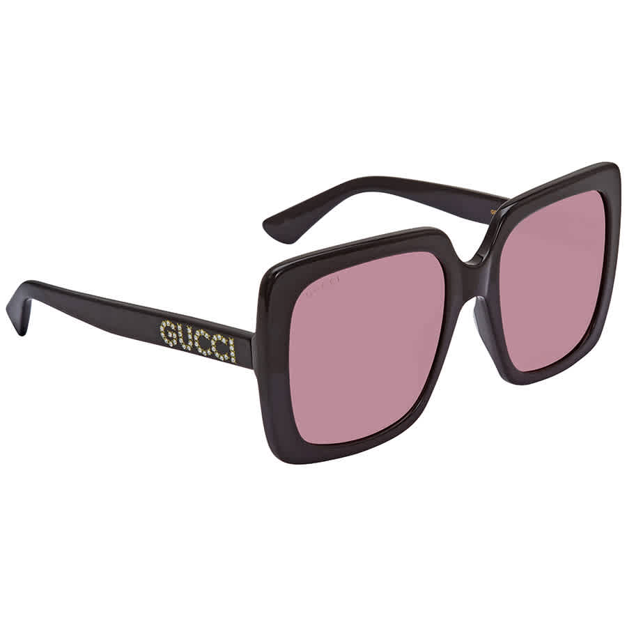 Gucci Pink Square Ladies Sunglasses Gg0418s 002 54 In Black,pink