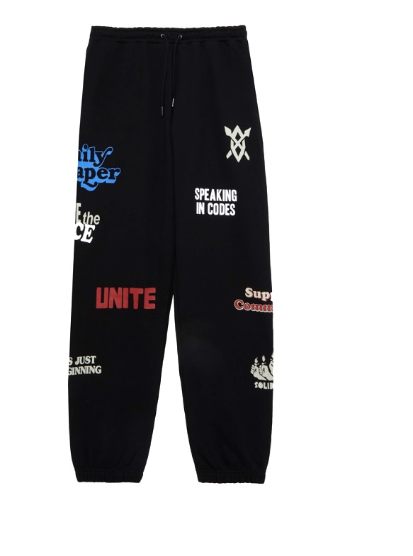 DAILY PAPER DAILY PAPER MENS BLACK SLOGAN LOGO-PRINT TRACK PANTS