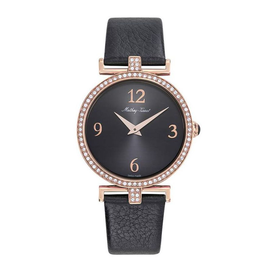 Mathey-tissot Gaia Quartz Black Dial Ladies Watch D587qpn In Black / Gold Tone / Rose / Rose Gold Tone