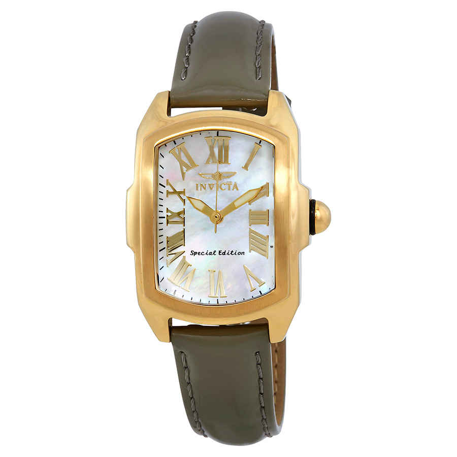 Invicta Lupah Mother Of Pearl Dial Leather Ladies Watch 20457 In Gold Tone,mother Of Pearl