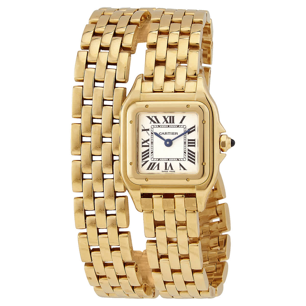 Cartier Panthere 18k Yellow Gold Double Loop Quartz White Dial Ladies Watch Wgpn0013 In Blue,gold Tone,white,yellow