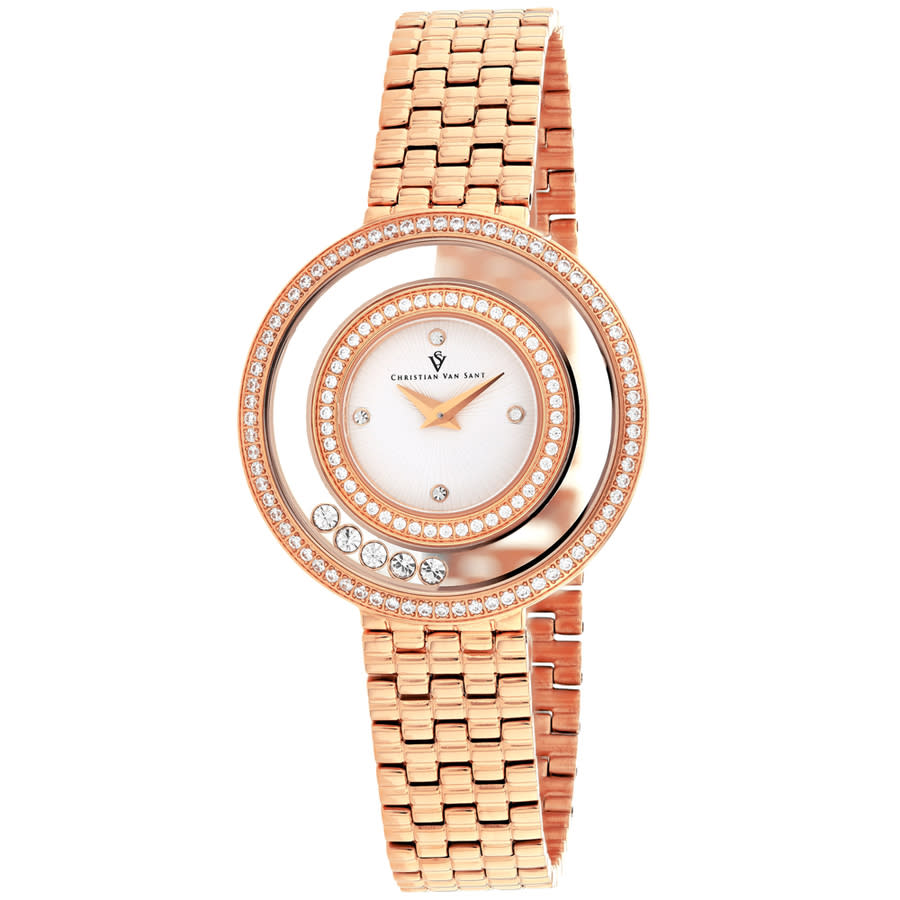 Shop Christian Van Sant Gracieuse Quartz White Dial Ladies Watch Cv4832 In Gold Tone / Rose / Rose Gold Tone / White