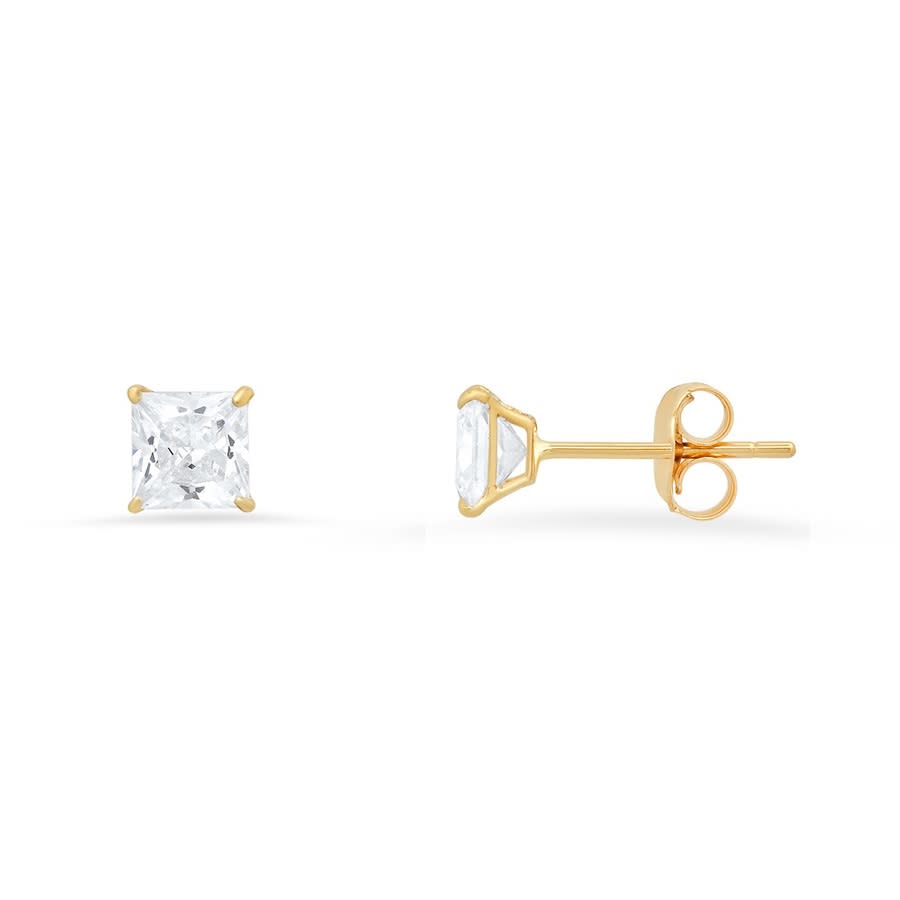 Kylie Harper 10k Yellow Gold Petite 4mm Princess-cut Cubic Zirconia Cz Stud Earrings In Gold-tone