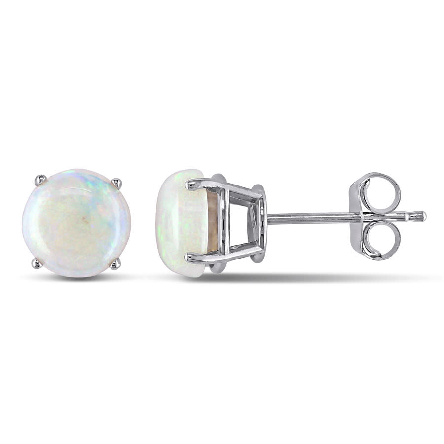 Amour Opal Stud Earrings In 10k White Gold In White
