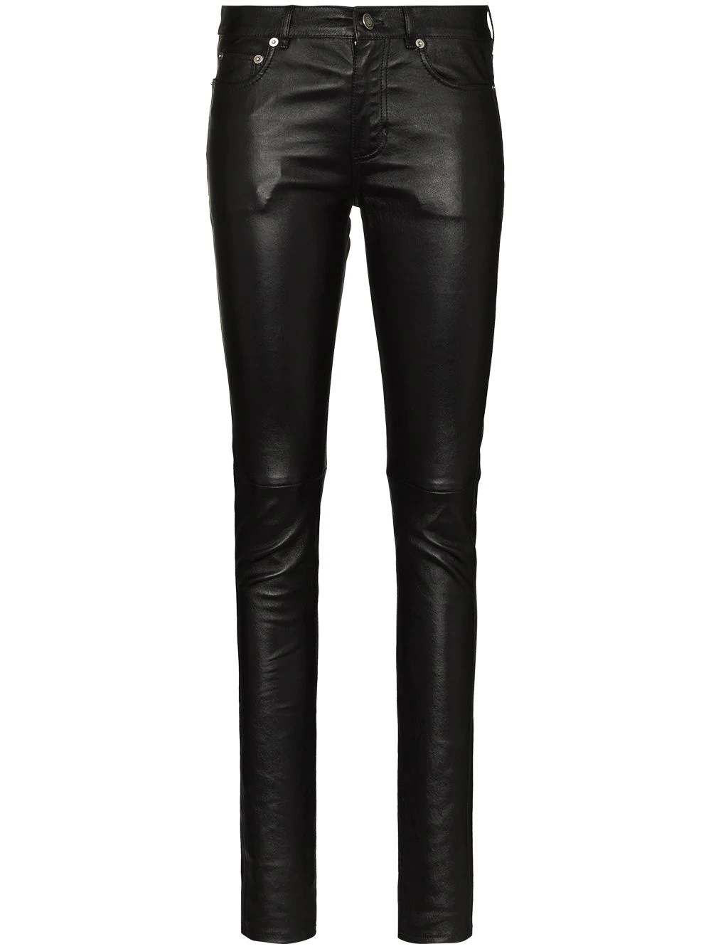 Shop Saint Laurent Skinny Leather Trousers In Black