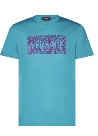 Versace Logo-print Short-sleeved T-shirt In Turquoise