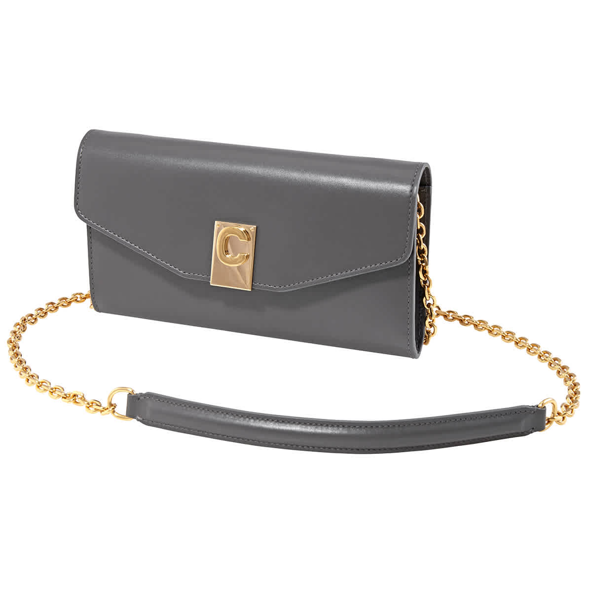 Celine Signature C Shiny Smooth Calfskin Wallet On Chain - Grey