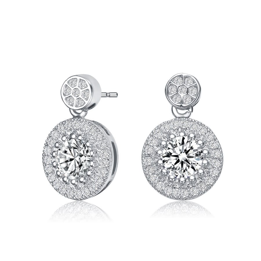 Megan Walford Sterling Silver Round Cubic Zirconia Halo Drop Earrings In White