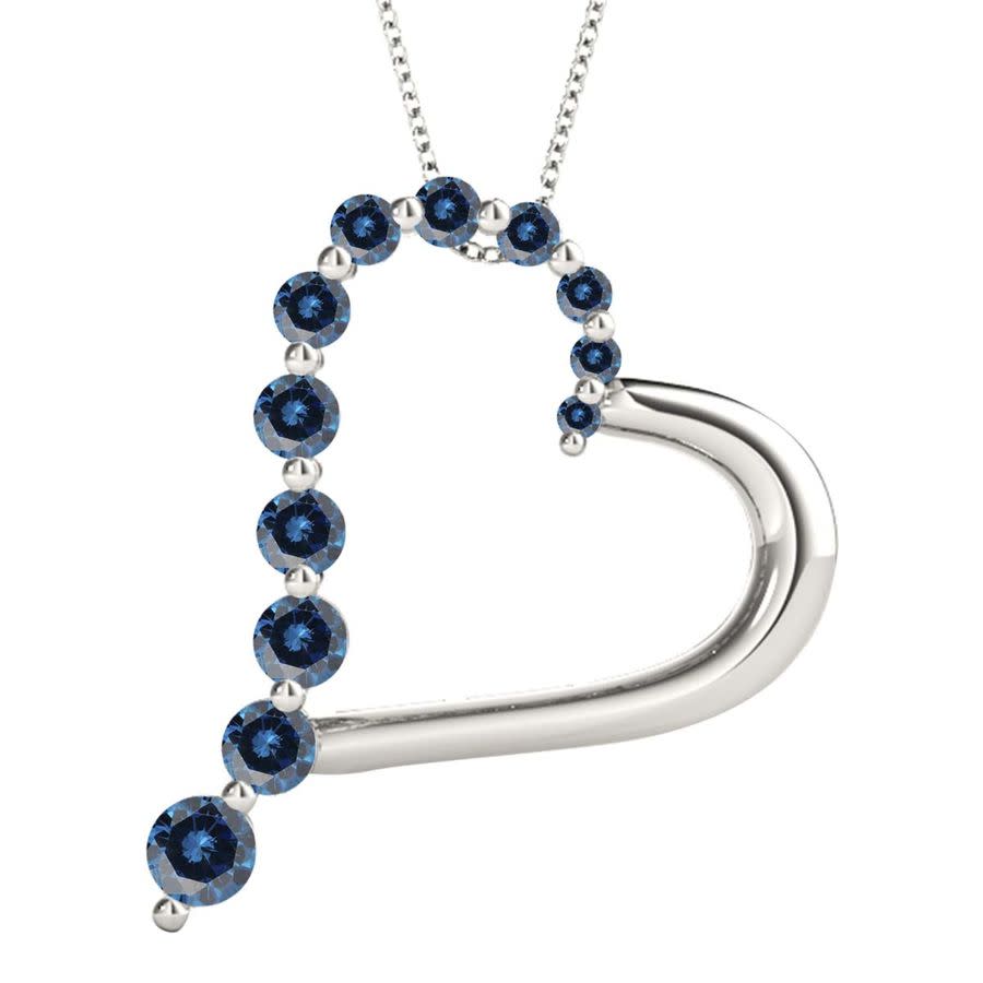 MAULIJEWELS 1.00 CARAT NATURAL BLUE DIAMOND HEART PENDANT FOR WOMAN IN 14K ROSE WHITE & YELLOW GOLD WITH 18'' ST