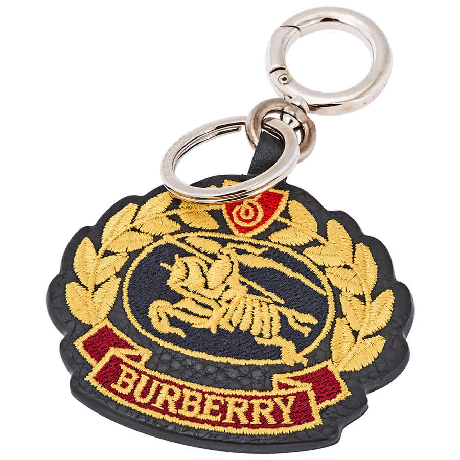 Burberry Embroidered Archive Logo Leather Key Charm In Ink