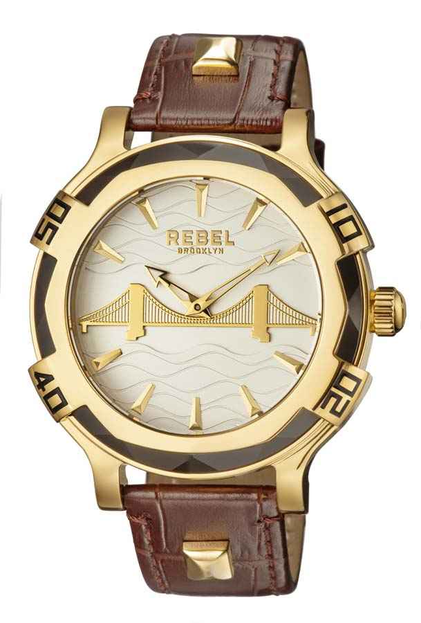 Rebel Brooklyn Bridge Silver Dial Mens Watch Rb102-9011 In Brown / Gold Tone / Silver