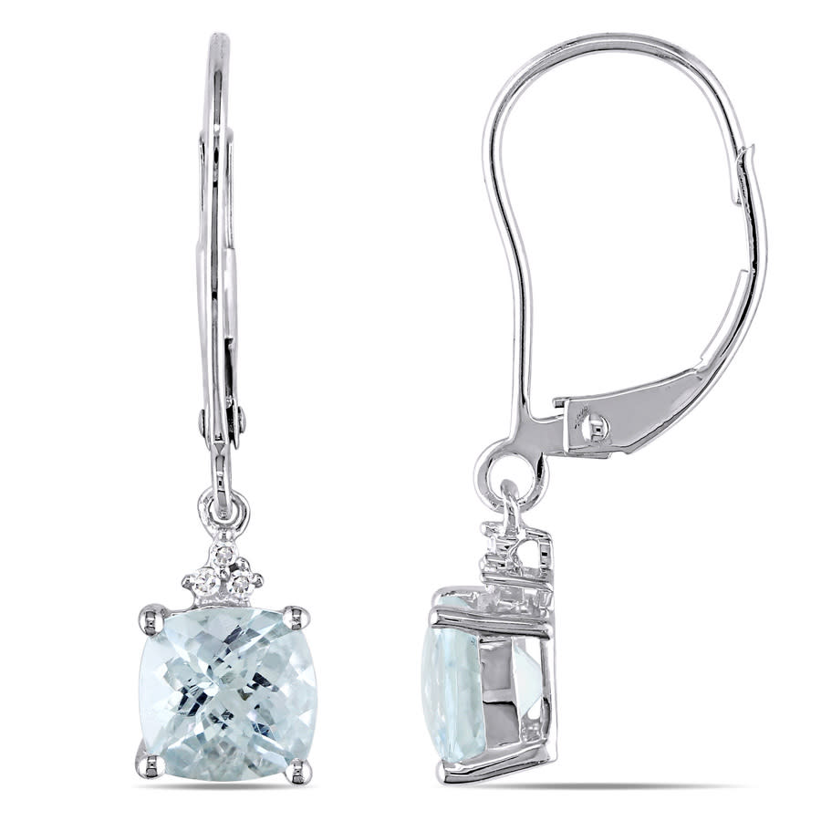 Amour Aquamarine Leverback Earrings With Diamonds In 10k White Gold