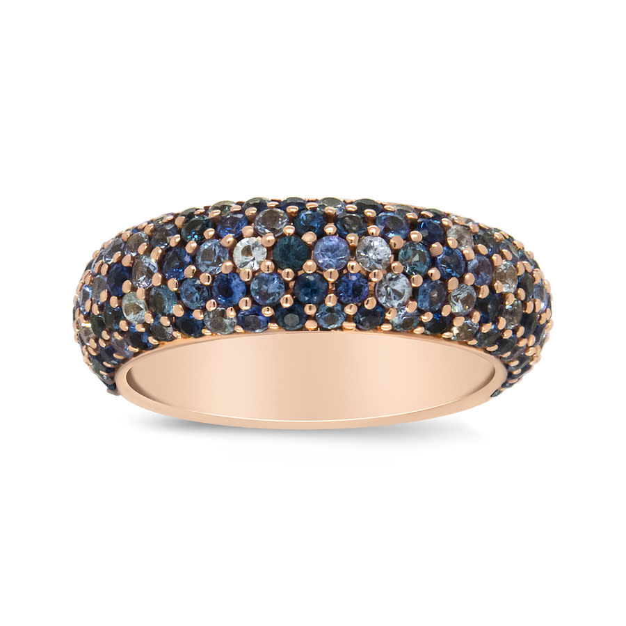 HAUS OF BRILLIANCE HAUS OF BRILLIANCE 18K ROSE GOLD MULTI ROW BLUE SAPPHIRE DOMED TOP BAND RING - RING SIZE 7