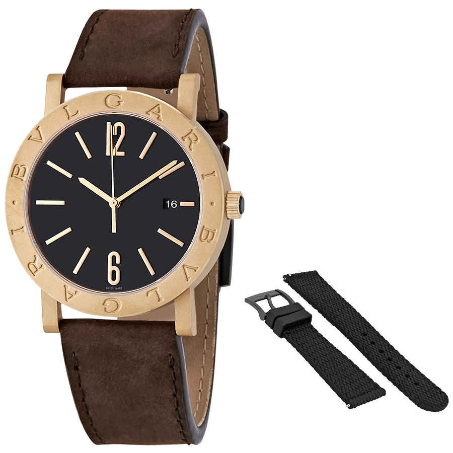 Bvlgari Solotempo Automatic Black Dial Mens Bronze Watch 102977 In Black / Bronze / Brown / Gold Tone