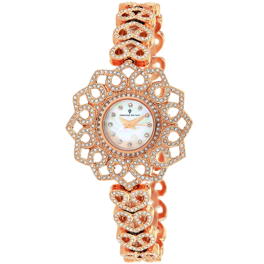 Christian Van Sant Chantilly Quartz Ladies Watch Cv4812 In Brass / Gold Tone / Mop / Mother Of Pearl / Rose / Rose Gold Tone