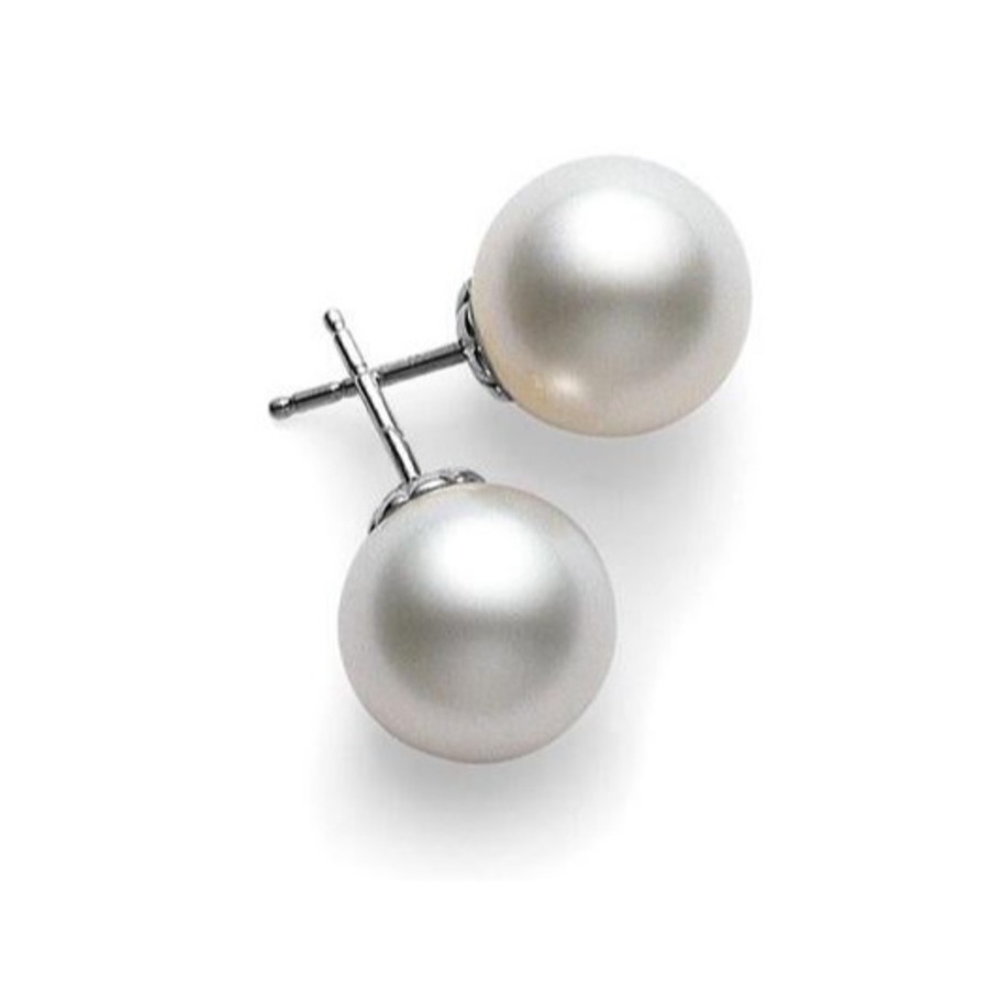 Mikimoto White South Sea Stud Earrings 10mm A+ Grade White Gold