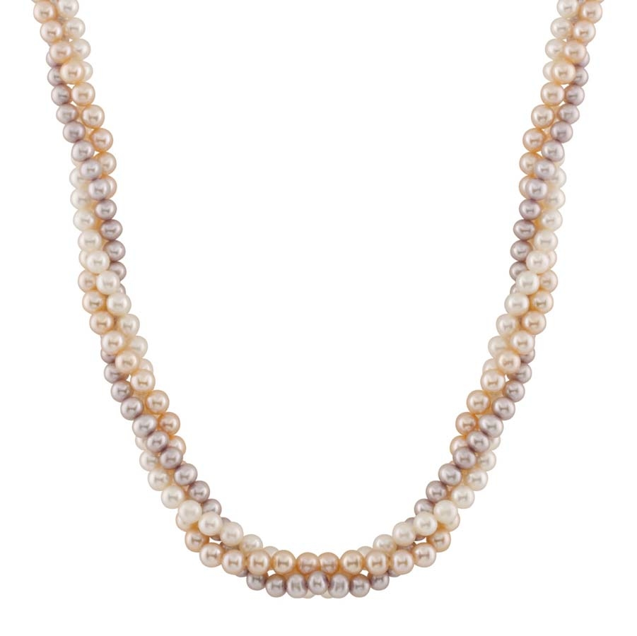 Bella Pearl Multi Color Pearl Necklace In Gold Tone,purple