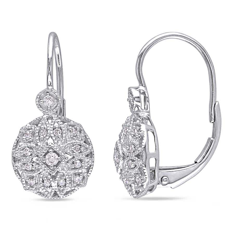 Amour 1/8 Ct Tw Diamond Vintage Leverback Earrings In 14k White Gold In Gold / White