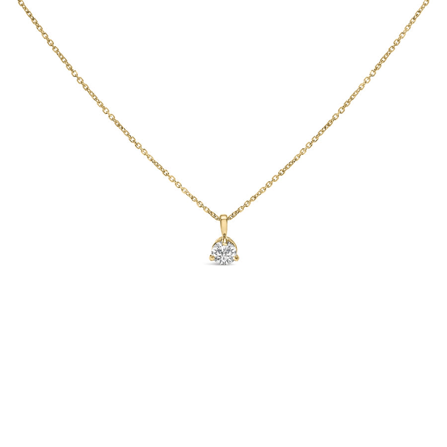 Haus of Brilliance 14K Yellow Gold 3/8 Cttw 3 Prong Martini Set Round Diamond Solitaire Pendant Necklace
