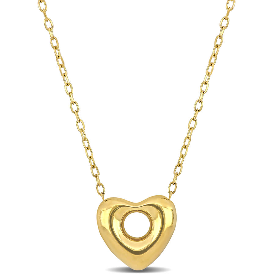 Amour Puff Heart Necklace In 10k Yellow Gold - 18 In