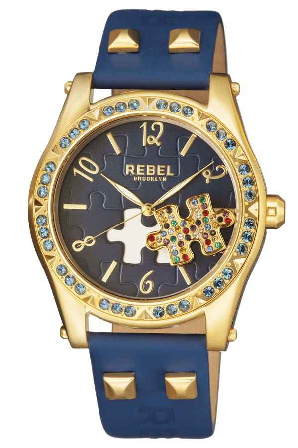 Shop Rebel Gravesend Navy Dial Ladies Watch Rb111-9141 In Gold Tone / Navy / Yellow