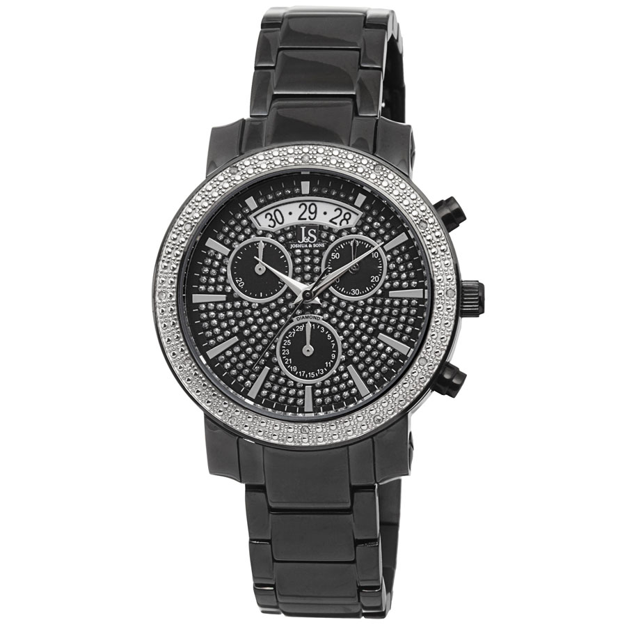 Joshua And Sons Joshua & Sons Chronograph Black Dial Black Ion-plated Ladies Watch Js57bk In Black,silver Tone