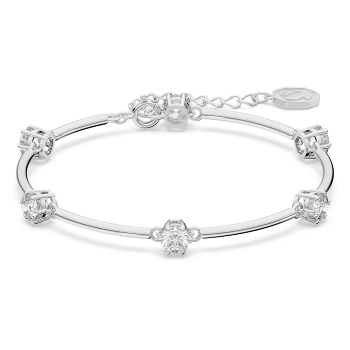 Swarovski Rose Gold-tone Crystal Station Bangle Bracelet In White