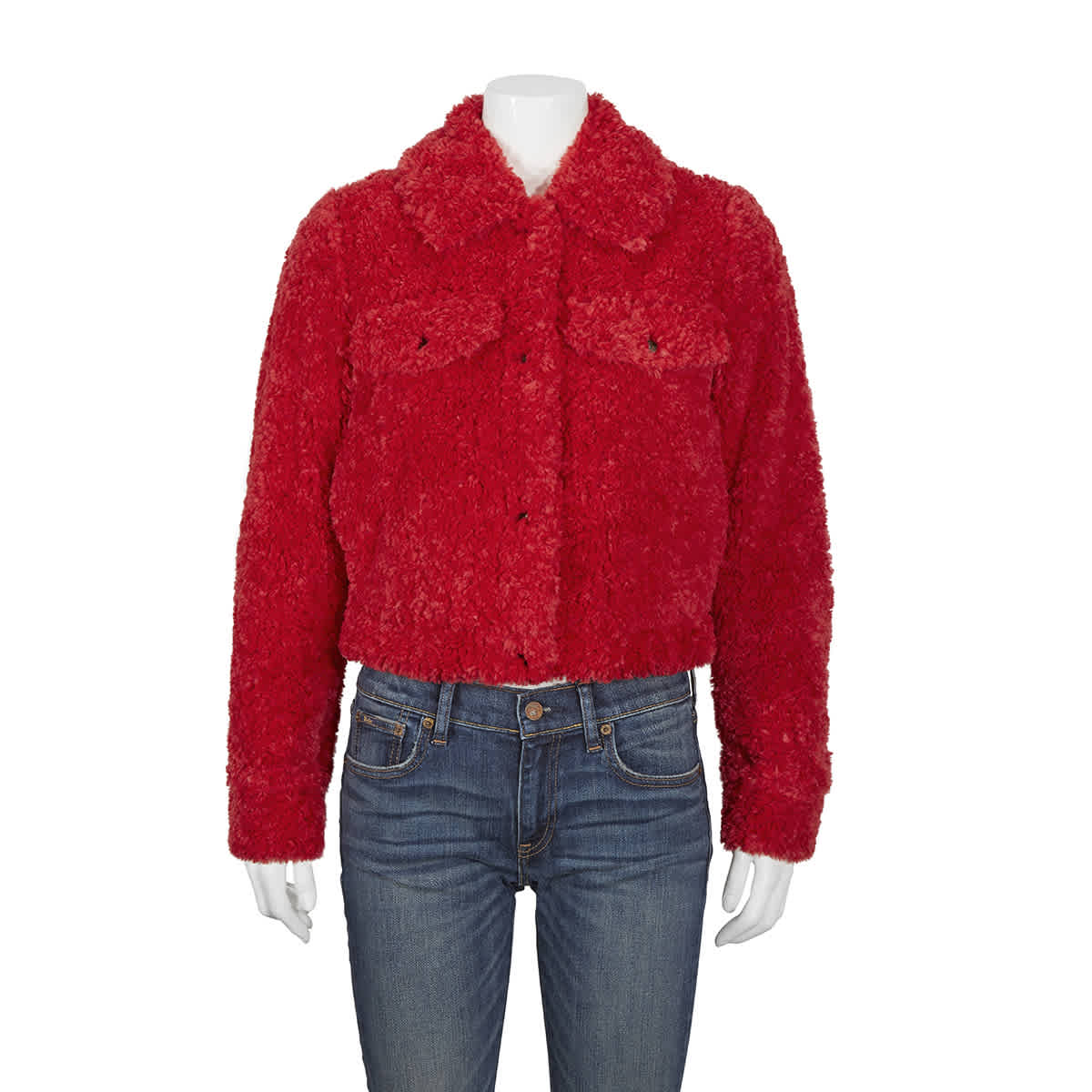 Michael Kors Ladies Faux Sherpa Trucker Jacket In Red In Red