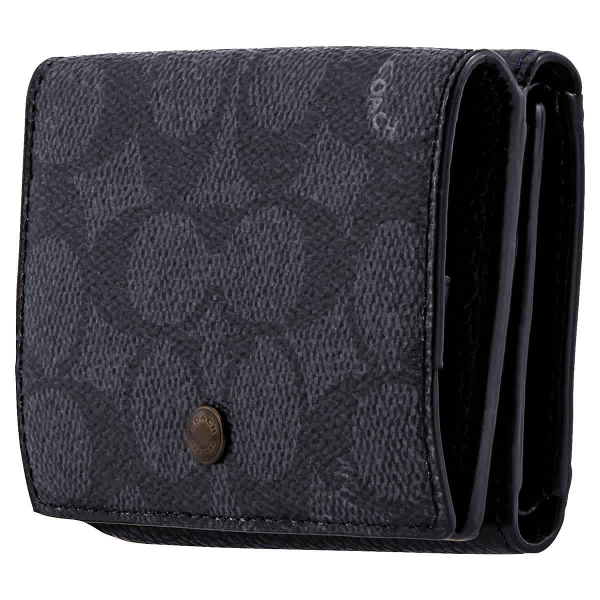 Coach Signature Canvas Blocking Trifold Origami Coin Wallet In Navy Charcoal