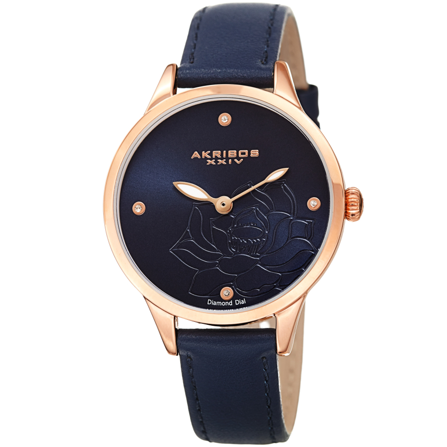 Akribos Xxiv Quartz Diamond Blue Dial Ladies Watch Ak1047bu In Blue,gold Tone,pink,rose Gold Tone