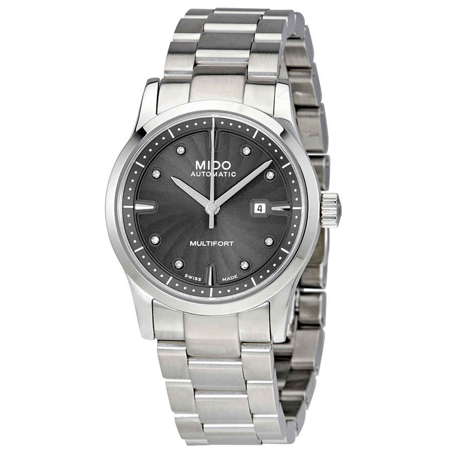 Mido Multifort Automatic Grey Diamond Dial Ladies Watch M005.007.11.066.00 In Grey,silver Tone