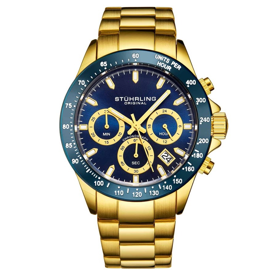 Stuhrling Original Monaco Blue Dial Mens Watch M15968 In Blue / Gold Tone / Yellow