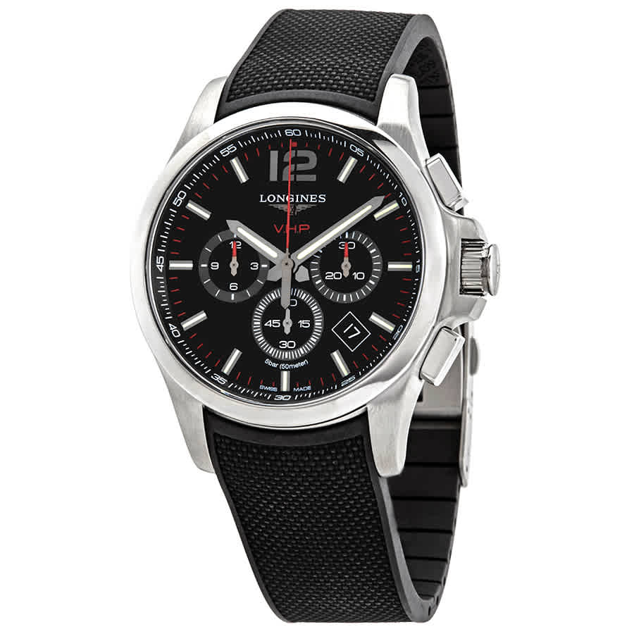 Longines Conquest V.h.p. Perpetual Chronograph Quartz Black Dial Mens Watch L37274569 In Black,silver Tone