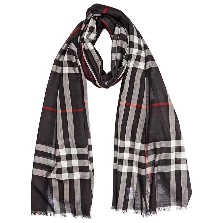 Burberry Silk Check Wool Mu Giant Check Gauze Public Scarf In Blue,red,white