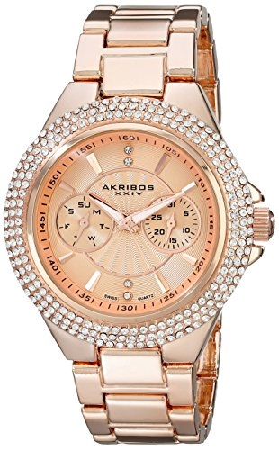 Akribos Xxiv Rose Gold Dial Multi-function Quartz Ladies Watch Ak789rg In Gold / Gold Tone / Rose / Rose Gold / Rose Gold Tone